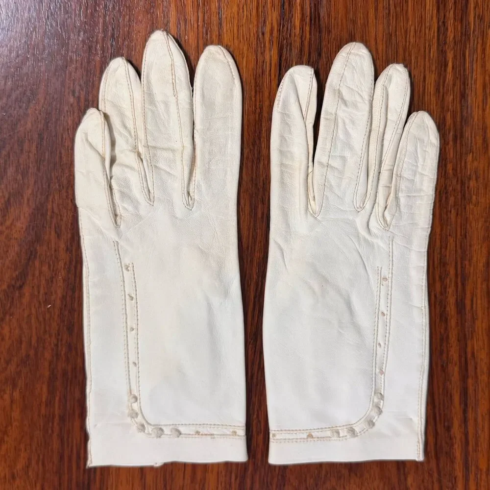 Vintage Corliss White Gloves Kid Leather Size 7.5 Made In Italy